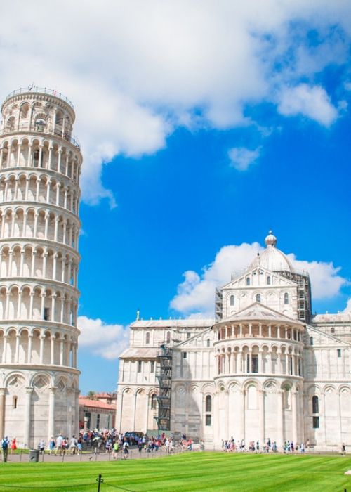 Aerial view of San Gimignano’s medieval towers surrounded by the Tuscan countryside